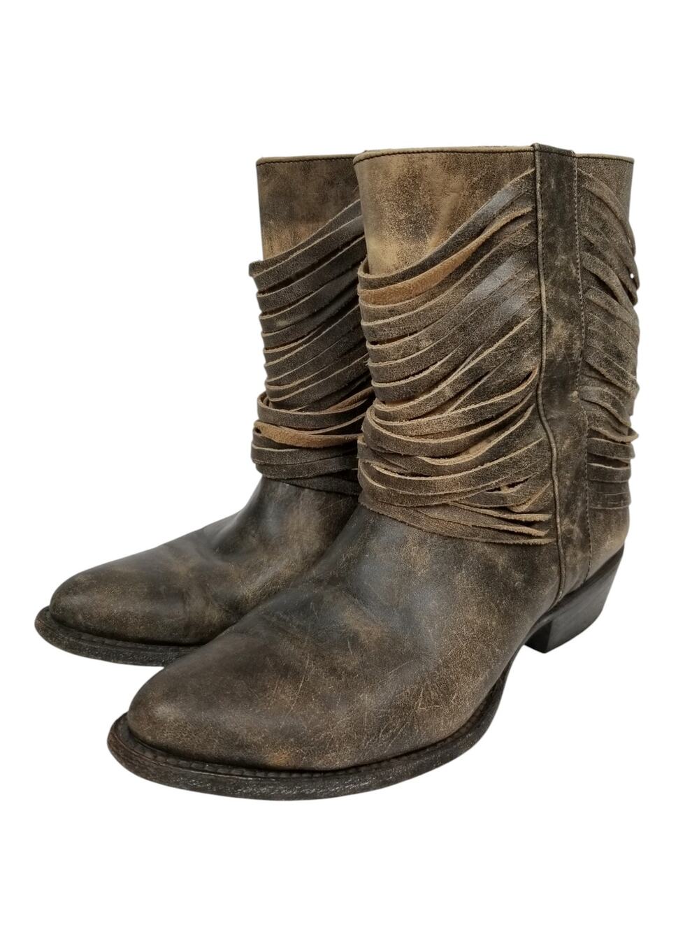 Matisse Women's Slash Distressed Layered Fringe Western Boots Brown Black 8.5